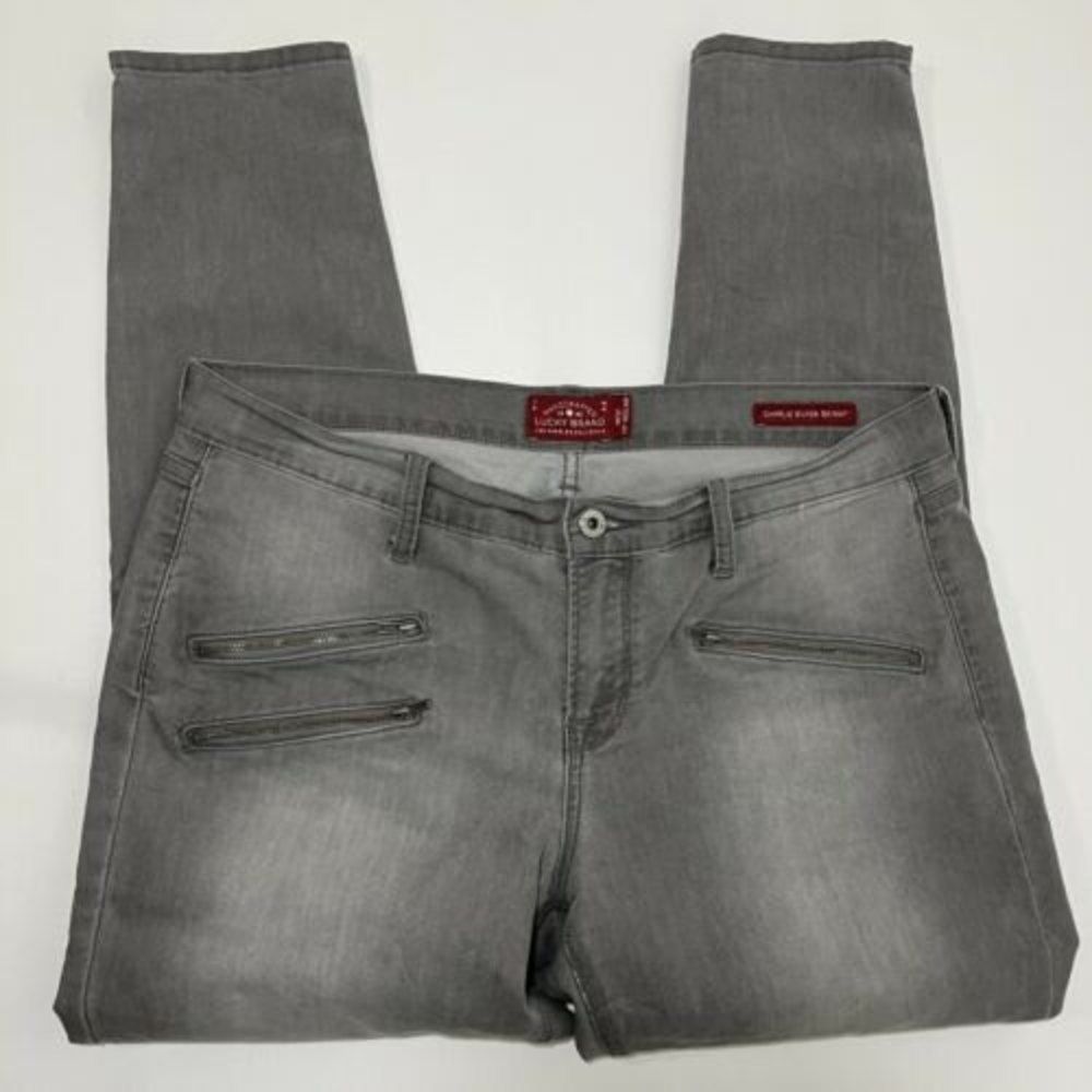 Lucky Brand Women's Moto Grey Charlie Super Skinny Jeans Size 14